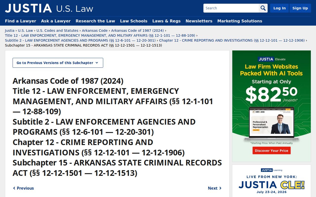 Arkansas law governing Van Buren County arrest records