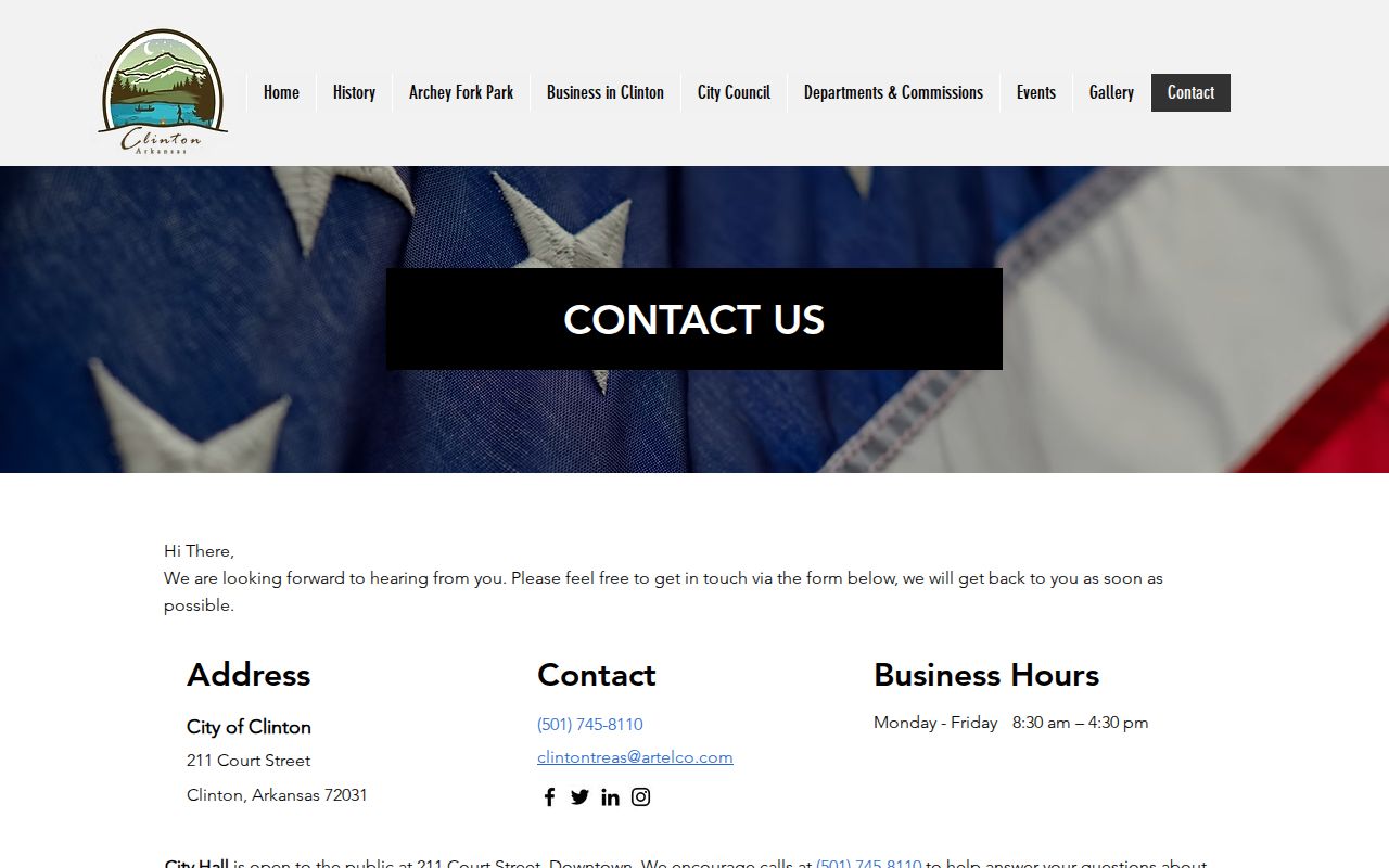 Clinton criminal record contact form on the official City Hall page