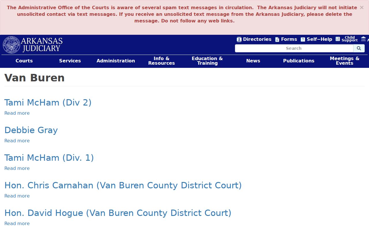 Arkansas Judiciary directory for Van Buren County court case records