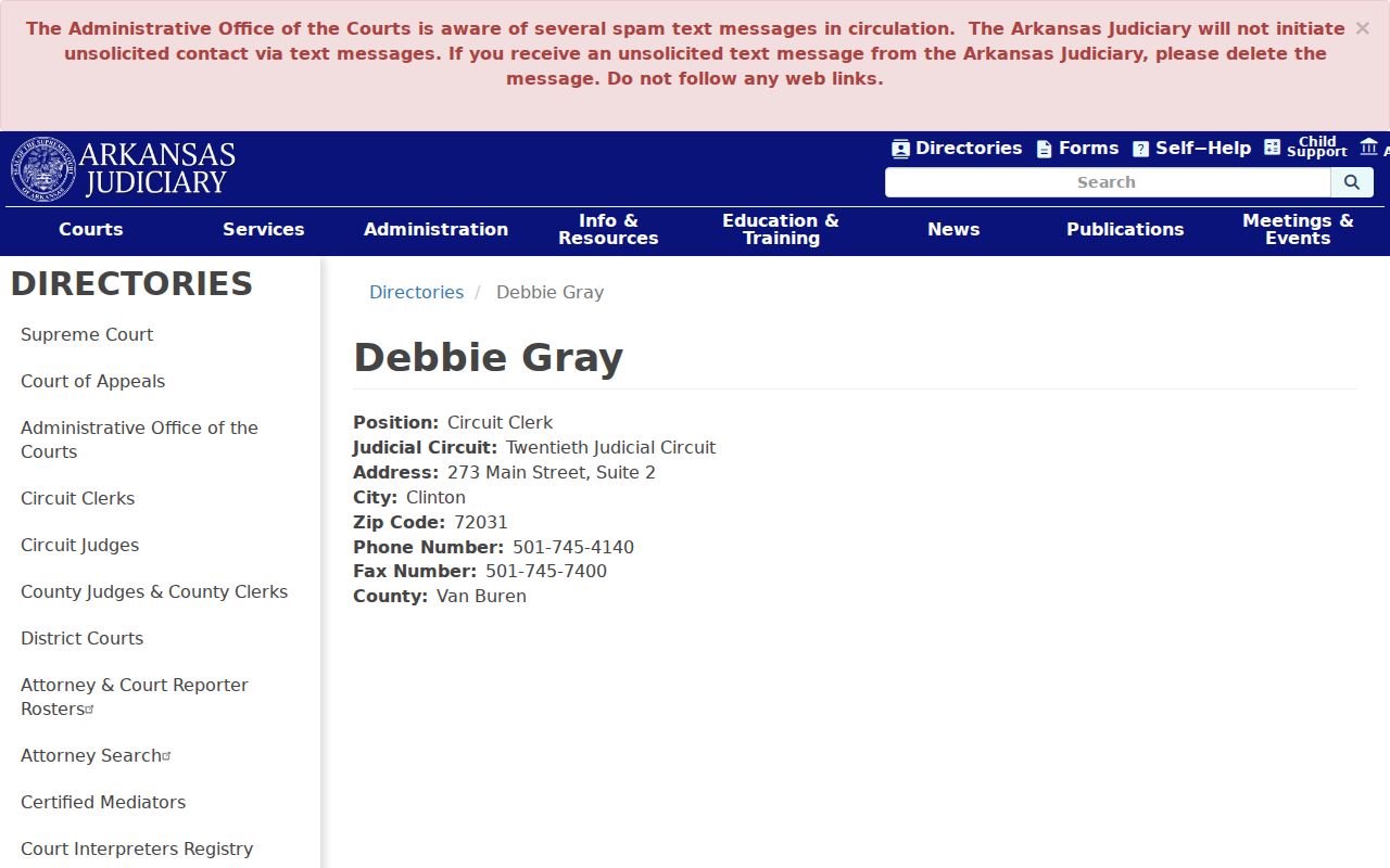 Arkansas Judiciary Circuit Clerk listing for Van Buren County court case records