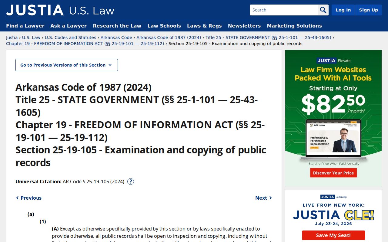 Arkansas inspection statute for Van Buren County court case records