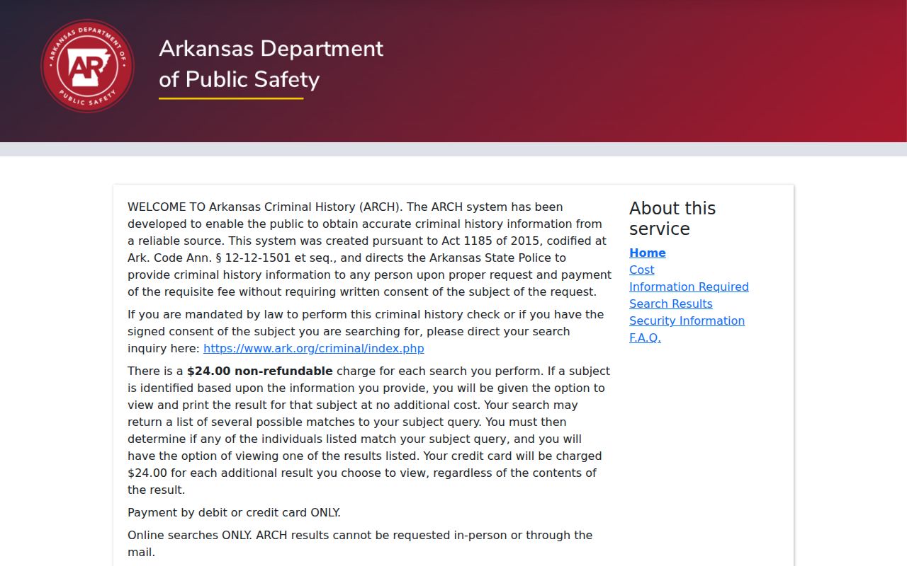 Van Buren County criminal history through Arkansas Criminal History Search